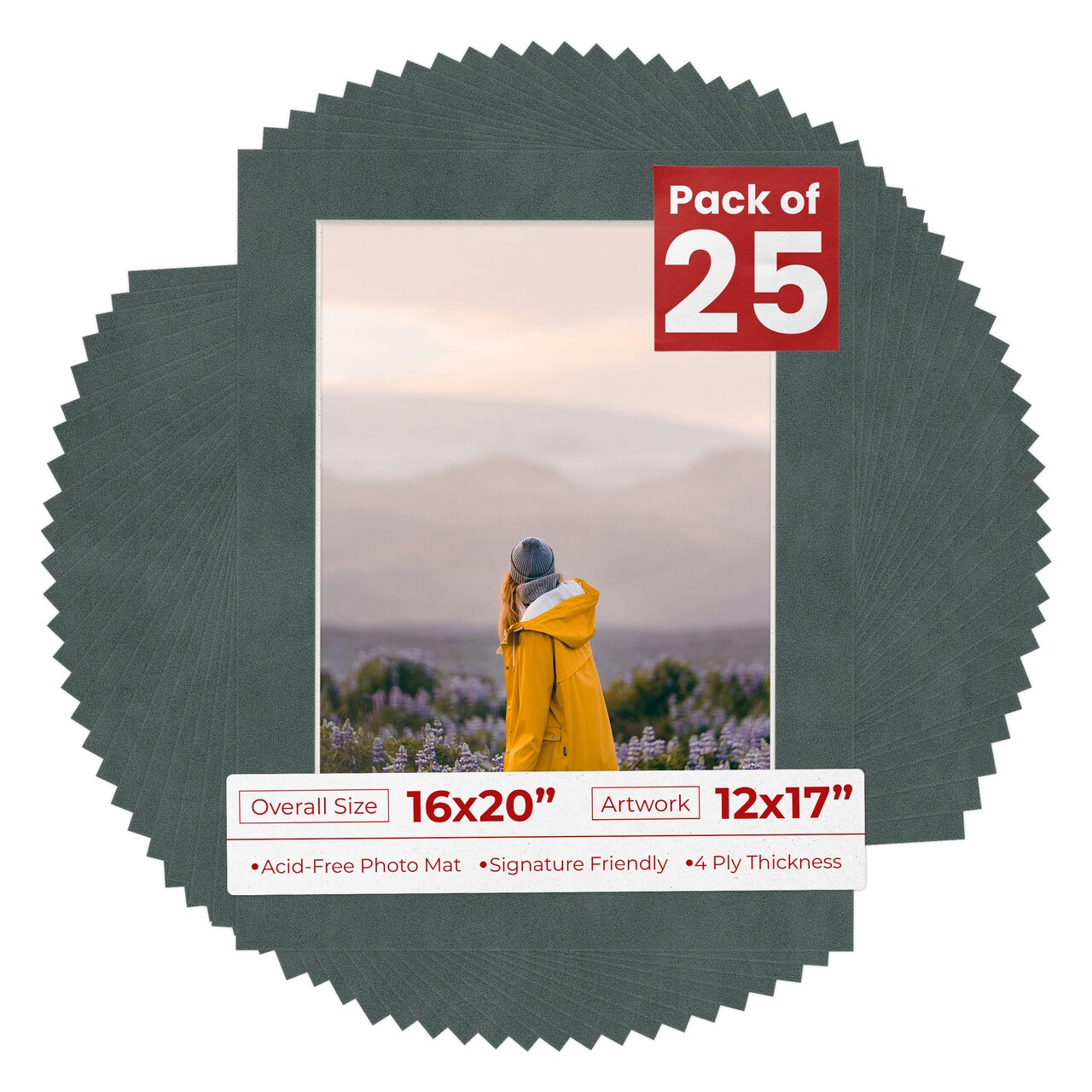 Dark Grey Suede Mat Board for 16x20 Frames - Fits 12x17 Photos